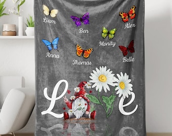 Love Family Personalized Family Blanket, Gnome Blanket, Gift For Grandma Mother Blanket, Custom Name Blanket, Mother's Day Gift