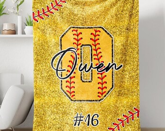 Softball Glitter Personalized Blanket, Gift Idea for Sport Player, Kids Sport Blanket, Graduation Gift, Custom Blanket, Sport Gift