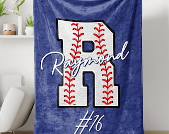 Personalized Baseball Blanket, Baseball Player Blanket, Custom Name Number Soft Cozy Sherpa Fleece Throw Blankets, Gift for Son, Dad, Team