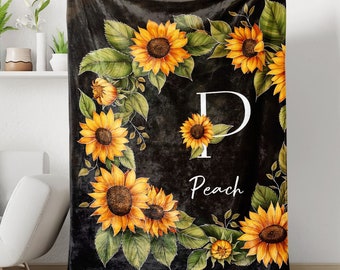 Sunflower Custom Name Blanket, Custom Blanket With Name, Sunflower Blanket, Sunflower Baby Blanket, Birthday Gifts Blanket, Kids Blankets