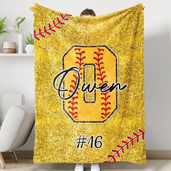 Softball Glitter Personalized Blanket, Gift Idea for Sport Player, Kids Sport Blanket, Graduation Gift, Custom Blanket, Sport Gift