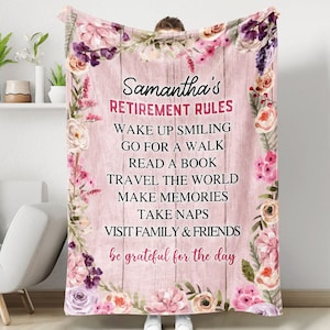 Retirement Rules Blanket, Personalized Retirement Gifts For Women, Retirement Blanket, Floral Blanket, Mom Retirement Gift