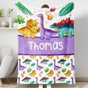 Dinosaur Watercolor Baby Personalized Blanket, Fleece Sherpa Baby Blanket Gift, Toddler Blanket, Baby Room Decor, Toddler Birthday Gift