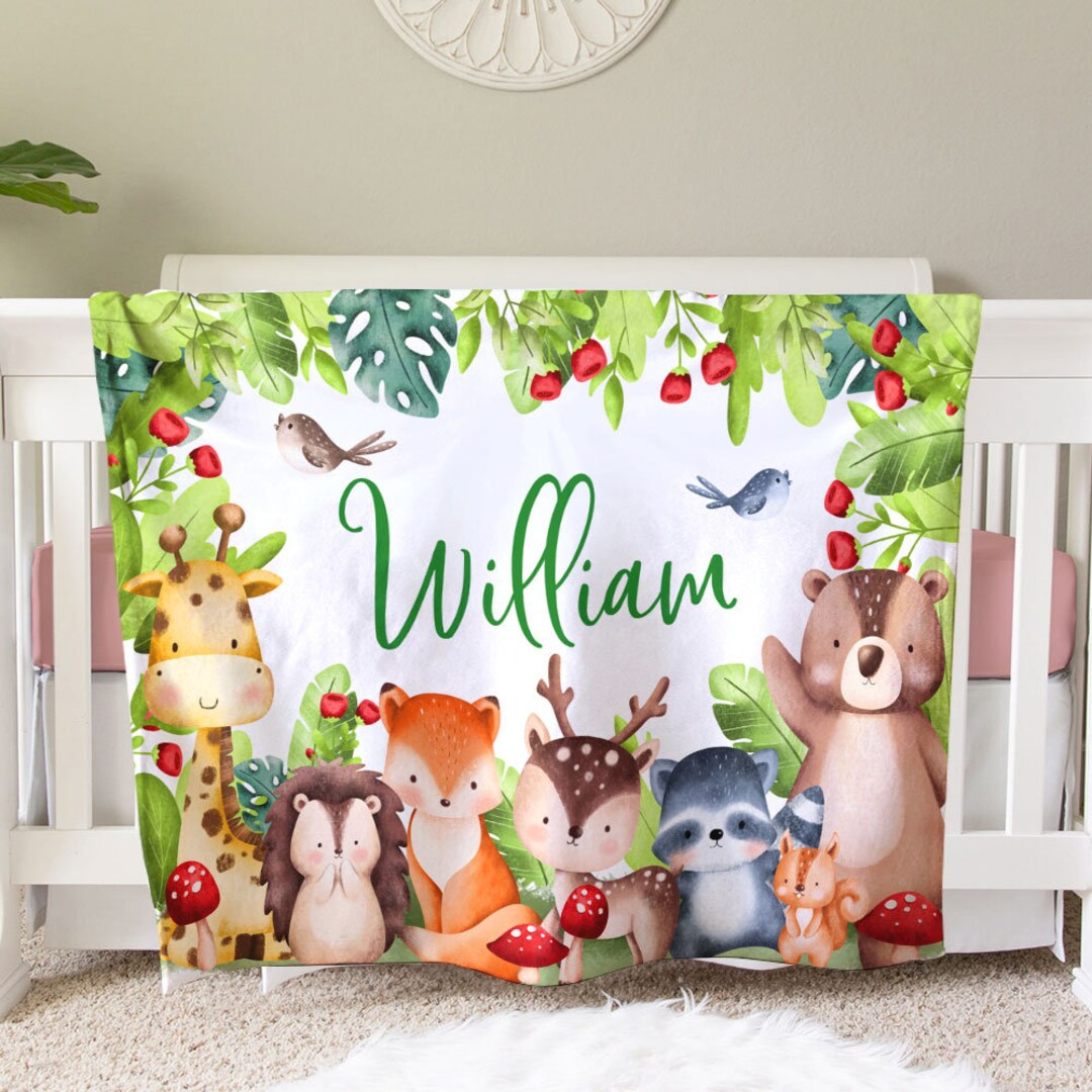 Cute Jungle Animals Personalized Blanket, Fleece Sherpa Baby Blanket ...
