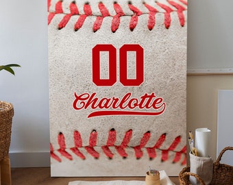 Baseball Close Up Of Ball Personalized Canvas, Baseball Wall Art Print, Custom Framed Canvas, Baseball Gift for Dad, Boyfriend, Son, Boy