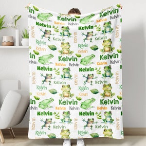Funny Frog Personalized Blanket, Fleece Sherpa Baby Blanket Gift, Toddler Blanket, Baby Room Decor, Toddler Birthday Gift