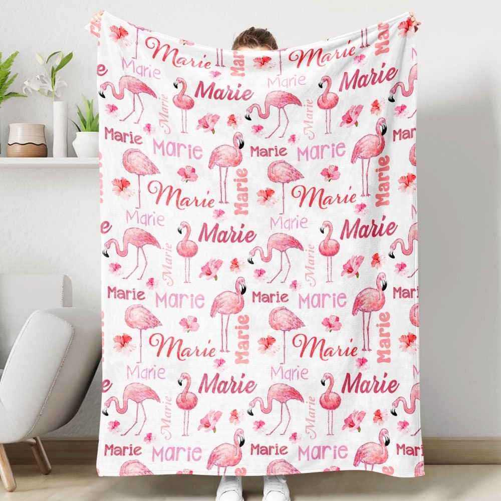 Flamingo Personalized Blanket, Fleece Sherpa Baby Blanket Gift, Toddler Blanket, Baby Room Decor, Toddler Birthday Gift