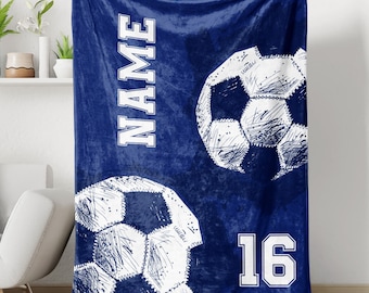 Personalized Soccer Blanket, Custom Football Soft Cozy Sherpa Fleece Blankets, Gift for Soccer Lovers, Birthday Gift For Son, Brother