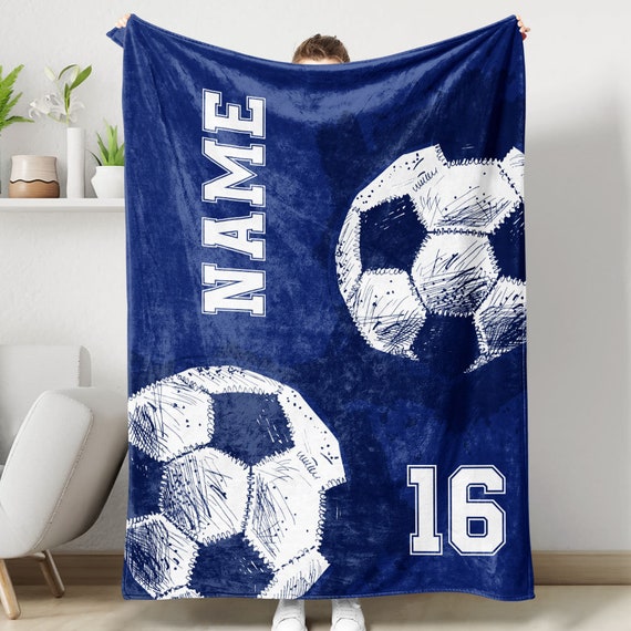 Personalized Soccer Blanket, Custom Football Soft Cozy Sherpa Fleece Blankets, Gift for Soccer Lovers, Birthday Gift For Son, Brother
