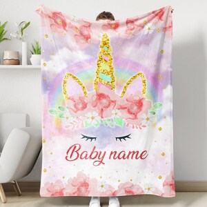 Glitter Unicorn Blanket, Personalized Baby Blanket With Name, Blanket Gift For Baby, Baby Shower Gift, Newborn Baby Gift, Gift For Baby