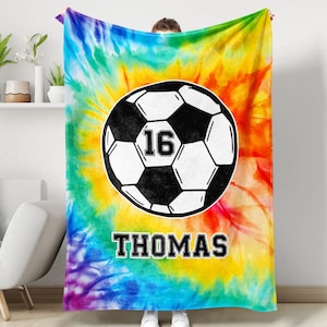 Soccer Tie Dye Custom Name & Number Blanket, Personalized Gift For Soccer Player, Soccer Gift, Soccer Lover, Gift for Him, Soccer Blanket