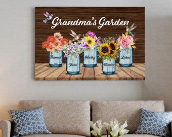 Mother's Day Sign Grandma's Garden, Personalised Nana's Garden Canvas, Mother's Day Wall Decor, Gift For Grandma, Floral Grandma Canvas