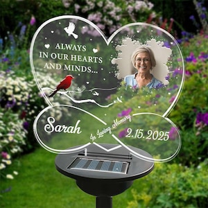 Immer in unseren Herzen und Köpfen Solarlicht, personalisiertes Mama Papa Foto Gedenkgeschenk, maßgeschneidertes Solarlicht, Verlust eines geliebten Menschen, Erinnerungsgeschenk