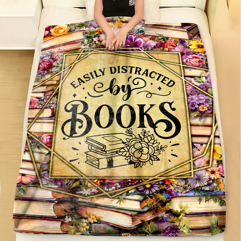 Easily Distracted by Books Sherpa Fleece Blanket, Book Lovers Blanket