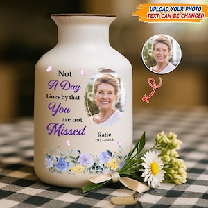 Personalized Memorial Flower Vase with Photo, Custom Remembrance Vase Keepsake, Sympathy Gift, In Memory of Loved One