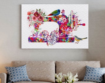Sewing Machine Watercolor Canvas Wall Art, Sewing Room Housewarming Gift, Craft Room Decor, Wall Decor, Sewing Lover. Sewing Life