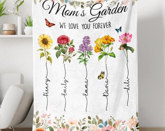 Mom's Garden Custom Blanket, Personalized Name Blanket For Mom, Granma, Family Blanket, Mothers Day Gift, Birthday Gift