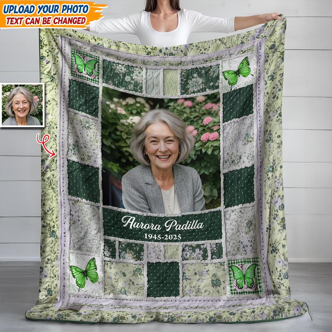 Memorial Patterns Personalized Memorial Photo Quilt, Custom Sympathy Blanket, Butterfly ...