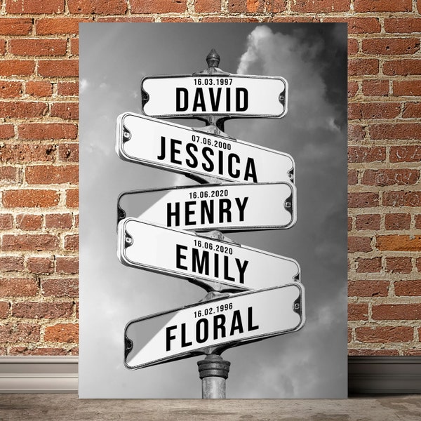 Personalized Family Names Date of Birth Vintage Street Sign Premium Canvas Street Sign Multi-names Premium Canvas Wall Art Best Gift