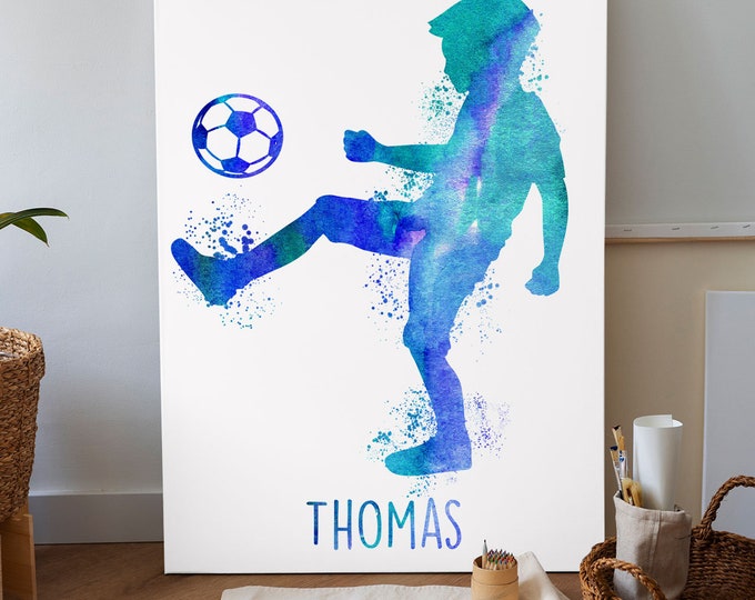 Soccer Boy Personalized Soccer Mom Gifts, Personalized Soccer Gifts, Football Poster, Personalized Gift For Kids, Soccer Wall Art, Blue