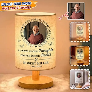 Custom Memorial Lamp – Personalized Photo & Name – “Always With You” Night Light, Sympathy Gift, Remembrance for Loved One