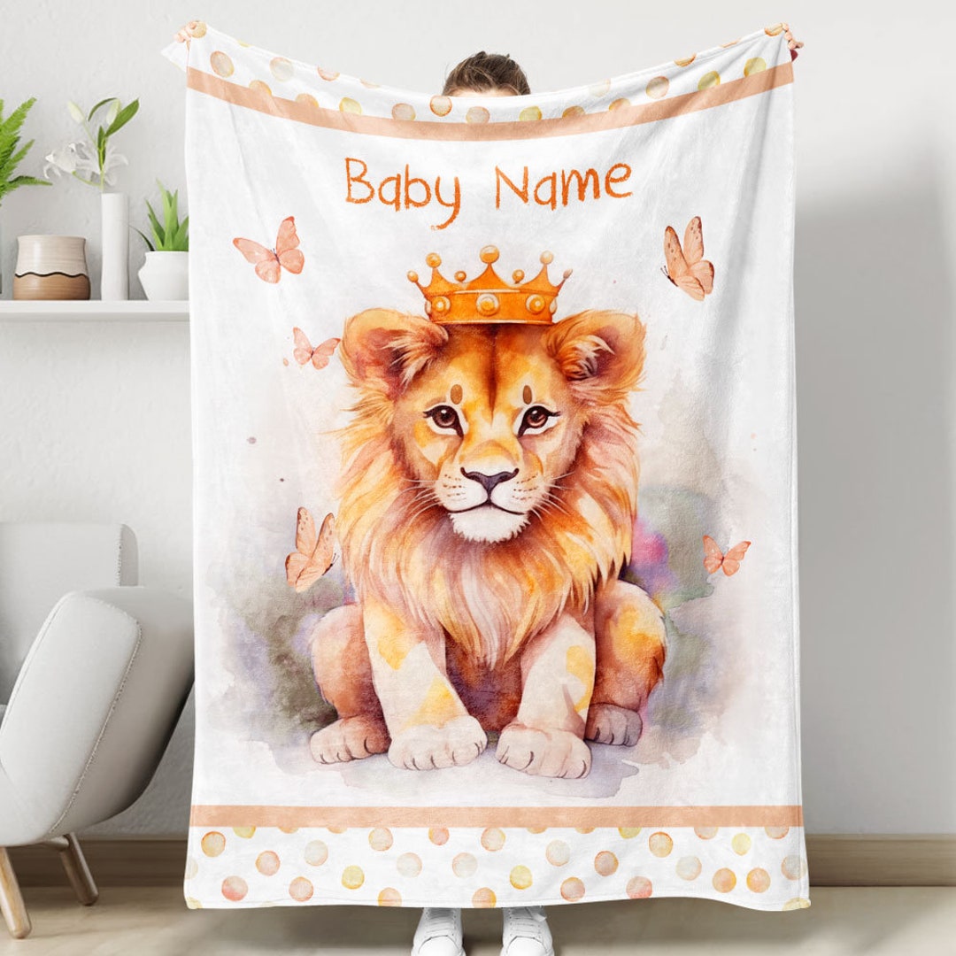 Cute Lion Baby Blanket, Personalized Baby Blanket With Name, Blanket ...