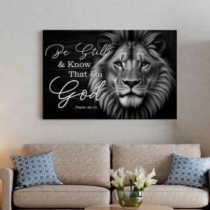 Lion And Jesus Poster, Be Still & Know That I&#39;m God Canvas, God Wall Art Home Decor, Christian Home, Christmas Gift, Jesus Painting