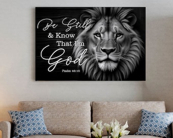 Lion And Jesus Poster, Be Still & Know That I'm God Canvas, God Wall Art Home Decor, Christian Home, Christmas Gift, Jesus Painting