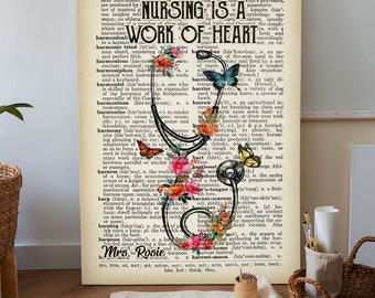 Nurse Stethoscope Vintage FloralCanvas Wall Art, Gift for Couples, Canvas Home Decor, Living Room Wall Hanging, Personalized Wall Print