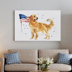 Golden Retriever 4th of July Canvas, Independence Day Home Decor For Dog Lover, 4th of July Gift, Patriotic Gift, 4th of July Wall Art