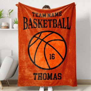 Basketball Team Blanket, Basketball Custom Name Number Soft Cozy Sherpa Fleece Throw Blankets, Gift for Dad, Husband, Boyfriend, Son, Kid