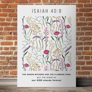 The Grass Withers And The Flowers Fade Canvas Wall Art, Isaiah 40 Canvas Home Decor, Living Room Wall Hanging