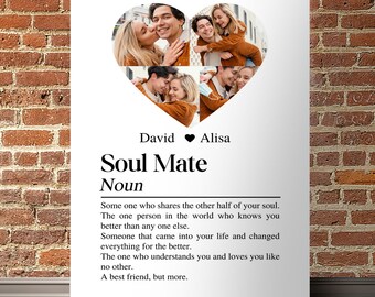 Personalized Couple Picture, Memorable Gift for Partner, Gift for Him, Gifts for Her, Soulmate definition, Best Couple Gift for Him Her