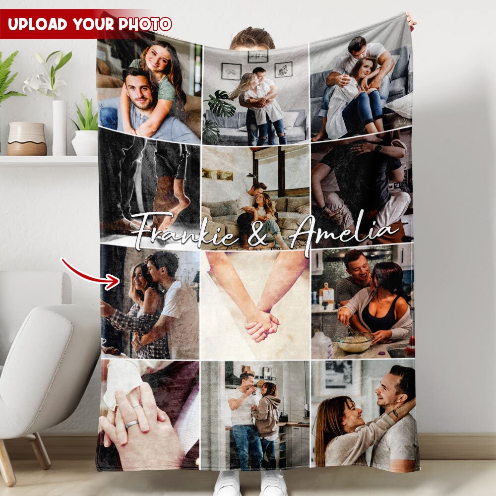 Manta de fotos de pareja personalizada con texto, manta de pareja personalizada, manta y tiro, manta de pareja, regalo de pareja de Navidad, regalos personalizados