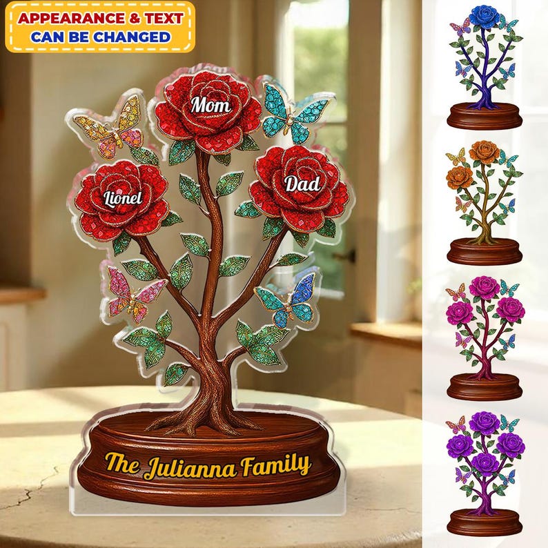 Custom Family Tree Acrylic Plaque With Names, Personalized Butterfly ...