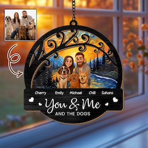 Custom Cartoon Pet & Family Suncatcher, Personalized Dog Lover Gift, Window Hanging Decor, You and Me and the Dogs Ornament, Dog Lover Gift