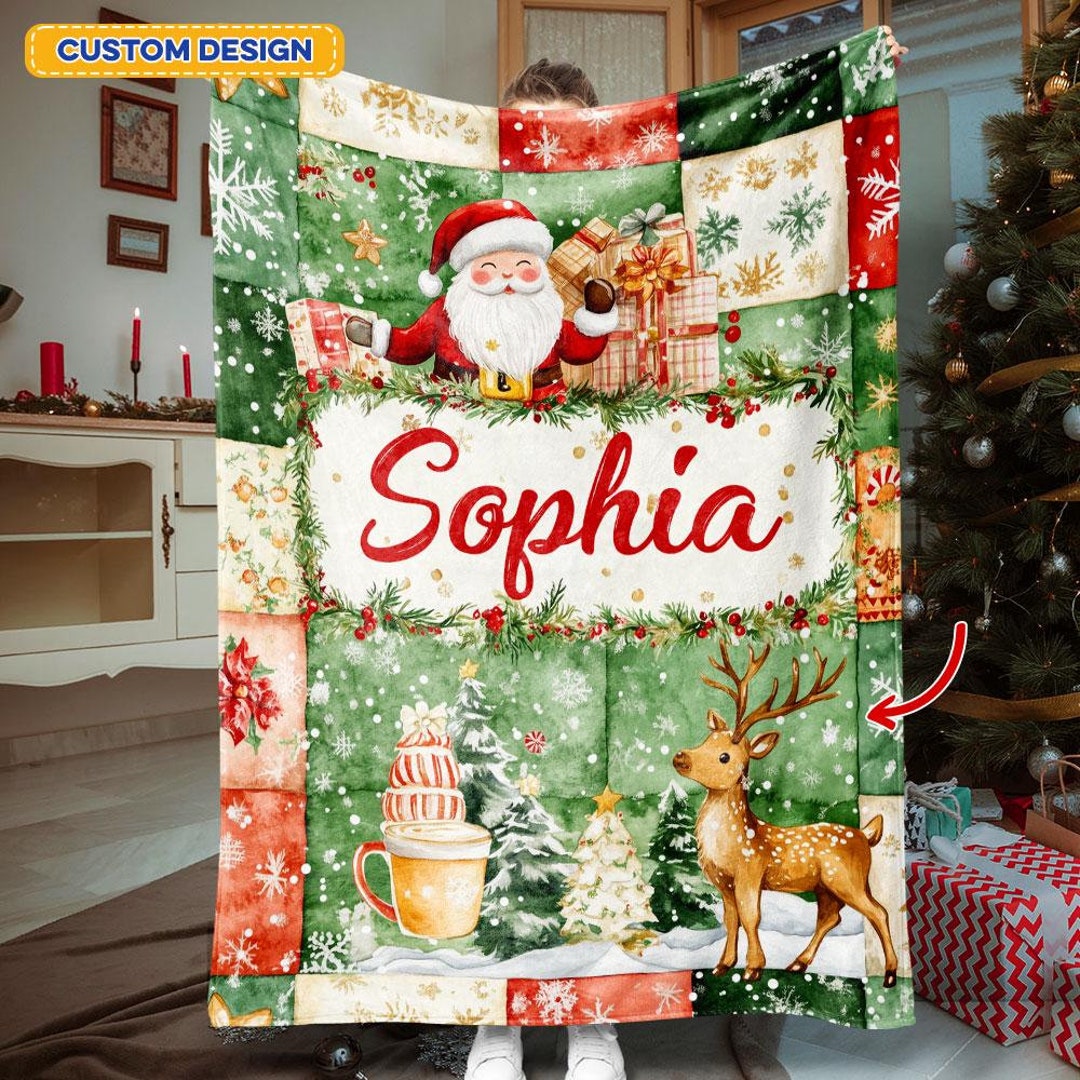 Custom Name Christmas Blanket, Personalized Christmas Blanket, Custom