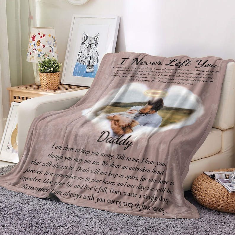 Personalized I Never Left You Memorial Blanket, Memorial Photo Blanket, Loss Of Loved One Blanket Gifs, Sympathy Blanket, In Heaven Blanket image 2