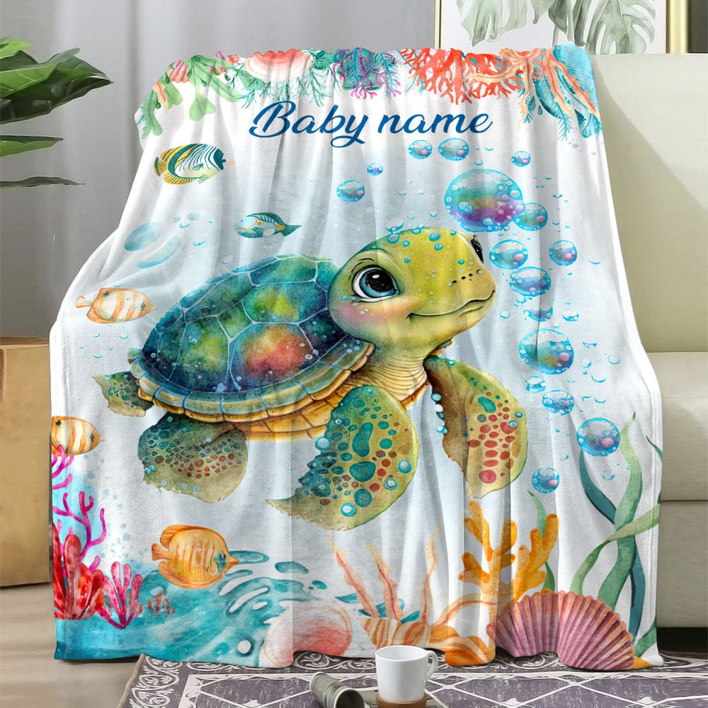 Baby Sea Turtles Blanket, Personalized Baby Blanket With Name, Blanket ...