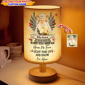 Custom Memorial Angel Lamp – Personalized Photo & Name – “When You Miss Me Light This Up” Remembrance Gift for Loss of Loved One