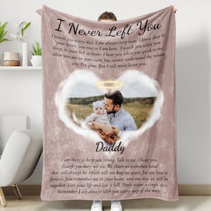 Personalized I Never Left You Memorial Blanket, Memorial Photo Blanket, Loss Of Loved One Blanket Gifs, Sympathy Blanket, In Heaven Blanket