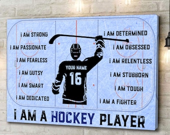 I am A Hockey Player Personalized Canvas, Hockey Player Wall Art Print, Custom Framed Canvas, Hockey Gift for Dad, Husband, Boyfriend, Son