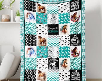 Horse Lover Custom Blanket With Name, Horse Baby Blankets, Horse Lover Gift, Horse Throw Blanket, Horse Gift For Girl, Horse Blanket