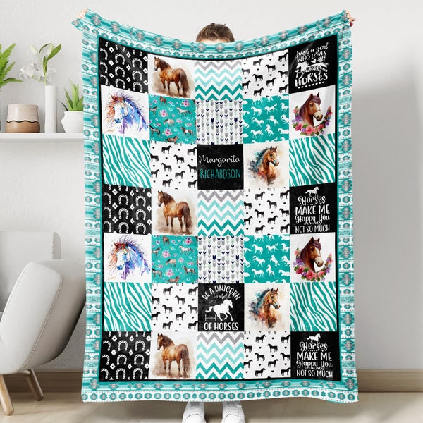 Horse Lover Custom Blanket With Name, Horse Baby Blankets, Horse Lover Gift, Horse Throw Blanket, Horse Gift For Girl, Horse Blanket