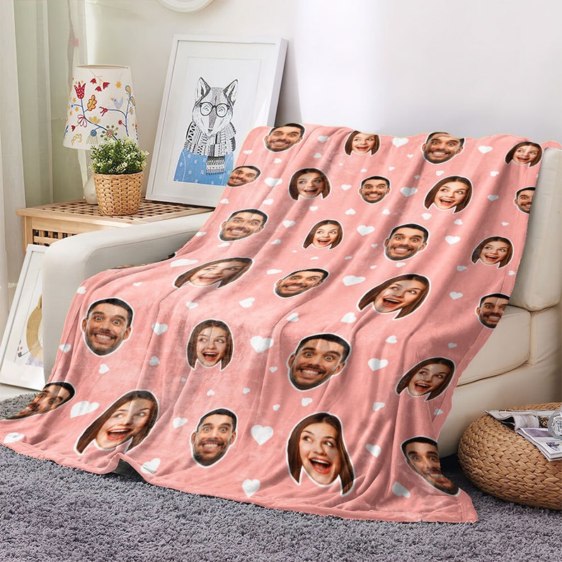 Couple Funny Faces Custom Sherpa Fleece Blanket, Custom Blanket With