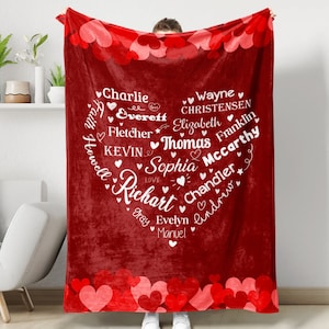 Heart Shape Custom Name Blanket, Soft Cozy Sherpa Fleece Throw Blankets, Gift for Men Women, Birthday Gift