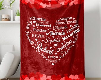 Heart Shape Custom Name Blanket, Soft Cozy Sherpa Fleece Throw Blankets, Gift for Men Women, Birthday Gift