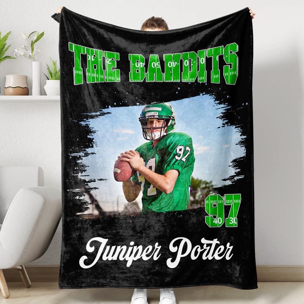 Custom Football Field Blanket, Custom Name and Number Blanket, Personalized Football Blanket, Football Team Gift, Football Player Blanket