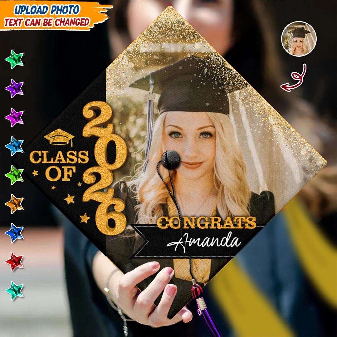 Custom Photo Graduation Cap Topper, Class of 2026 Gold Glitter - Etsy