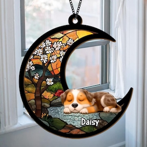Custom Pet Memorial Moon, Personalized Keepsake Window Hanging Suncatcher, Personalized Suncatcher Ornament, Gift For Dog Lover